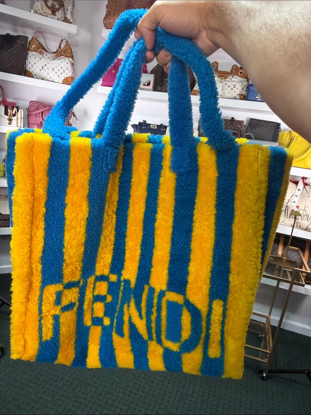 Fendi Striped Shearling 2 Way Tote
